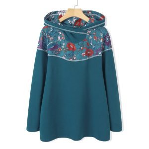 Floral Patch Printed Long Sleeve Hoodie For Women