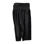 Custom Private Label Black Satin Boxing Shorts with Traditional Multi-Channel Elastic Waistband and Metallic Embroidered Script Logo