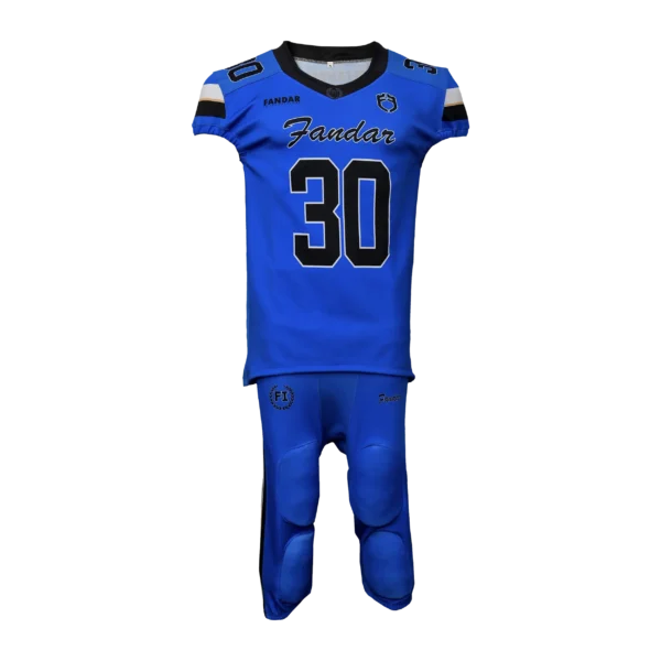 Custom Private Label Sublimated Royal Blue American Football Uniform Set with Integrated Pads