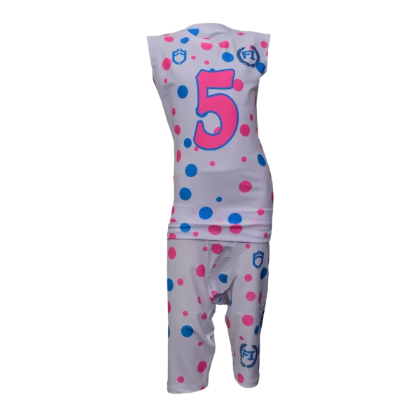 Custom Private Label Sublimated Pink and Blue Polka Dot Basketball Uniform Set