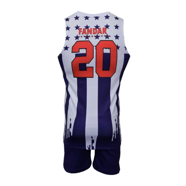Custom Private Label Sublimated Patriotic Stars and Stripes Navy Blue Basketball Uniform Set