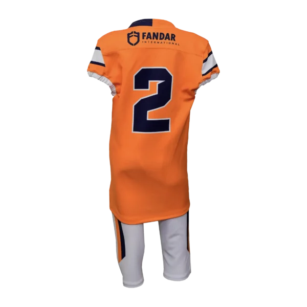 Custom Private Label Sublimated Orange and Navy American Football Uniform Set with Integrated Pads