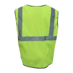 Custom Private Label Fluorescent Lime Yellow High Visibility Safety Vest with Reflective Silver Strips, Left Chest Radio Pocket, and Black Zipper