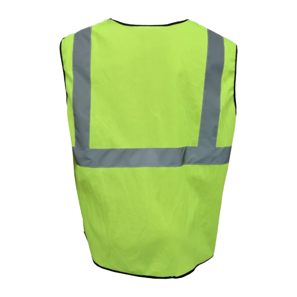 Custom Private Label Fluorescent Lime Yellow High Visibility Safety Vest with Reflective Silver Strips, Left Chest Radio Pocket, and Black Zipper