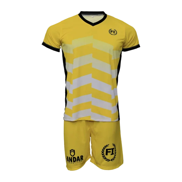 Custom Private Label Yellow Chevron Soccer Uniform Kit with Front and Back Number 11 and Matching Performance Shorts
