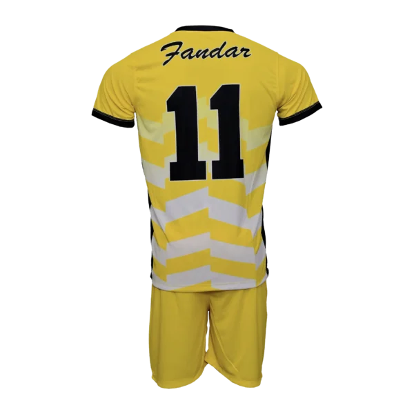 Custom Private Label Yellow Chevron Soccer Uniform Kit with Front and Back Number 11 and Matching Performance Shorts